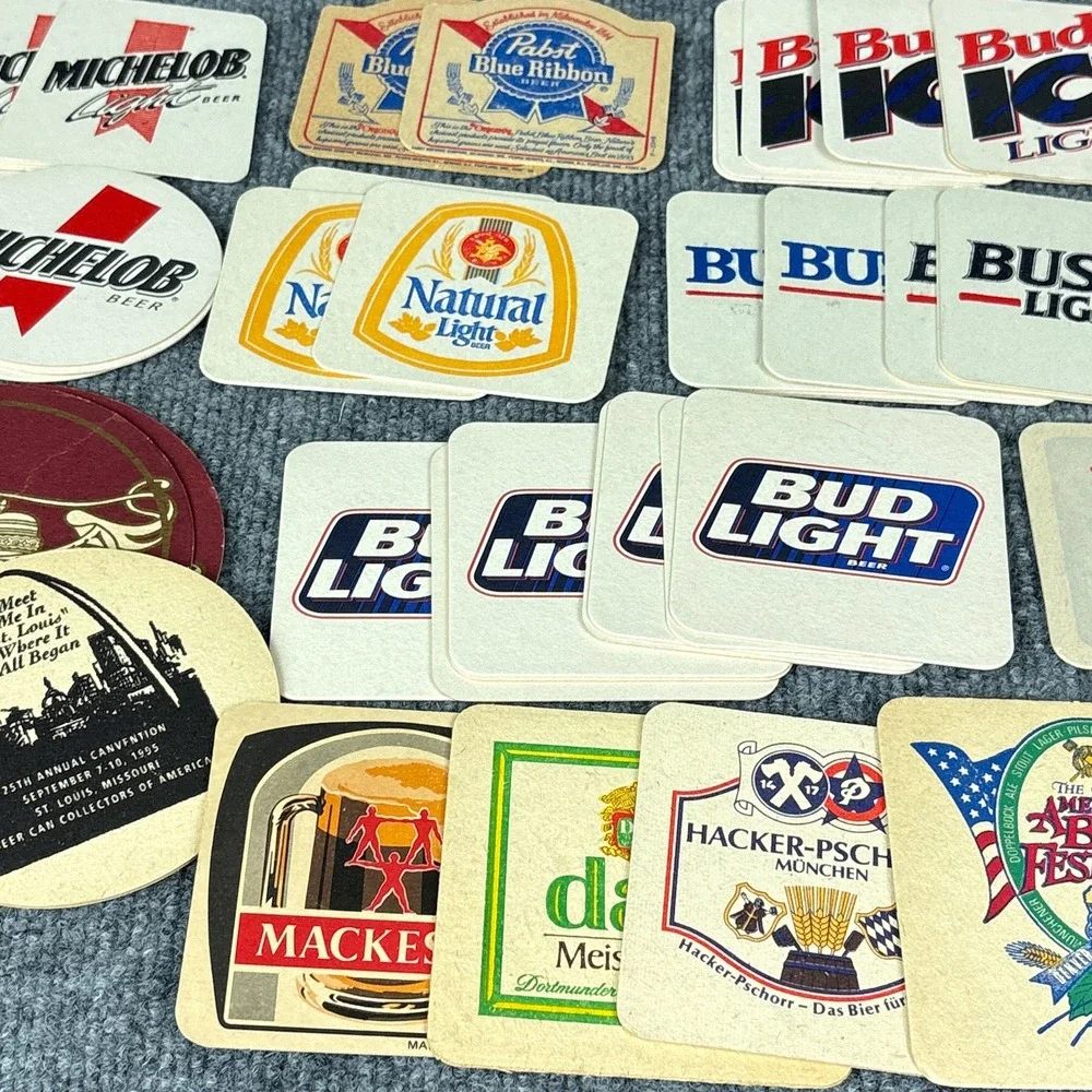 Vintage Beer Coasters Lot 70+ Budweiser Michelob PBR Busch Coors Barware